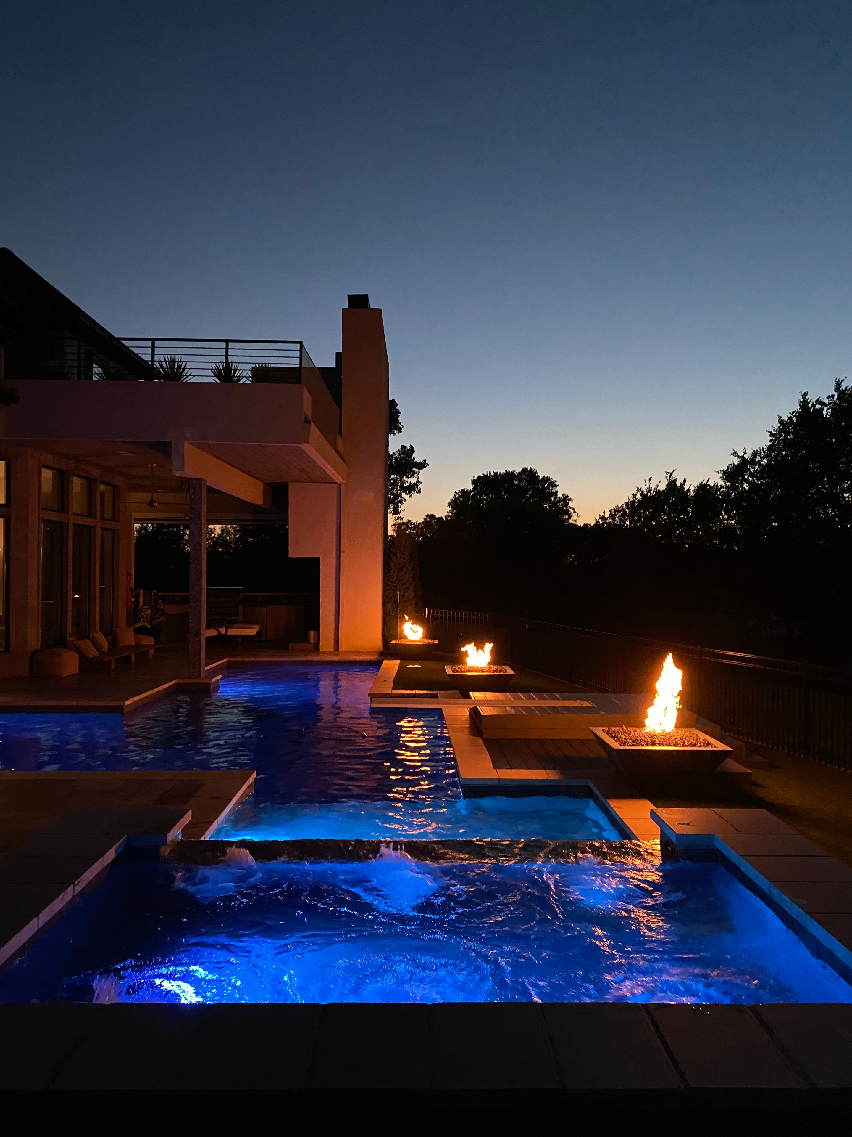 Nighttime architectural lighting on modern residence